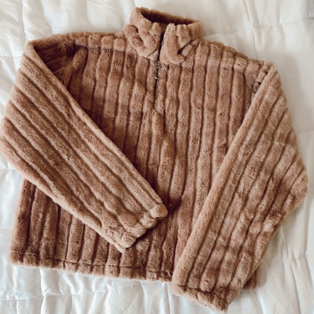 Blush 1/4 Zip Faux Fur Pullover
